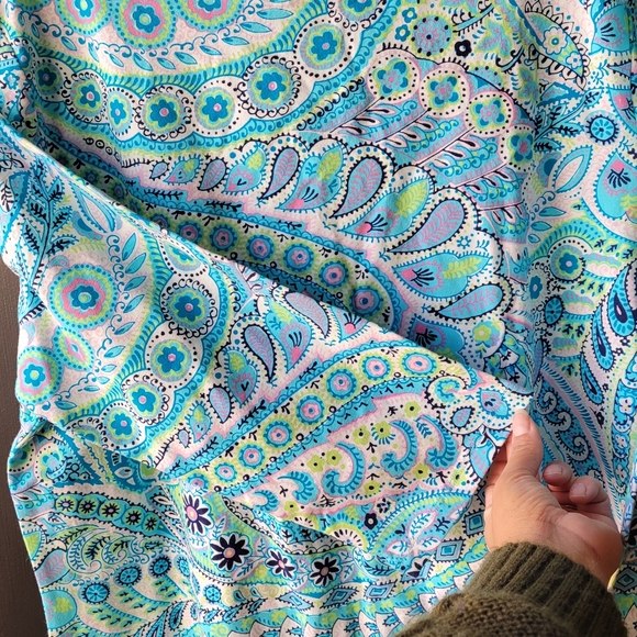 Talbots Blue Paisley Bateau Neck Size PXL 3/4 Sleeve Imported NEW Multicolor - Picture 4 of 9